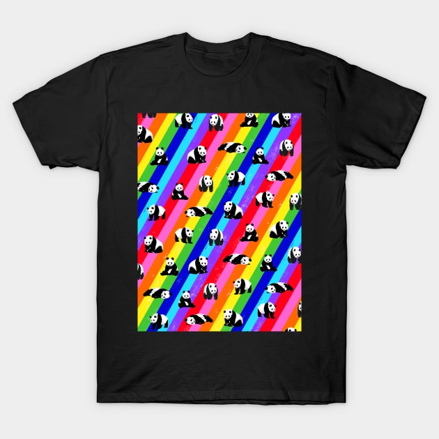 Rainbow Stripes with Panda Pattern T-Shirt by OneThreeSix